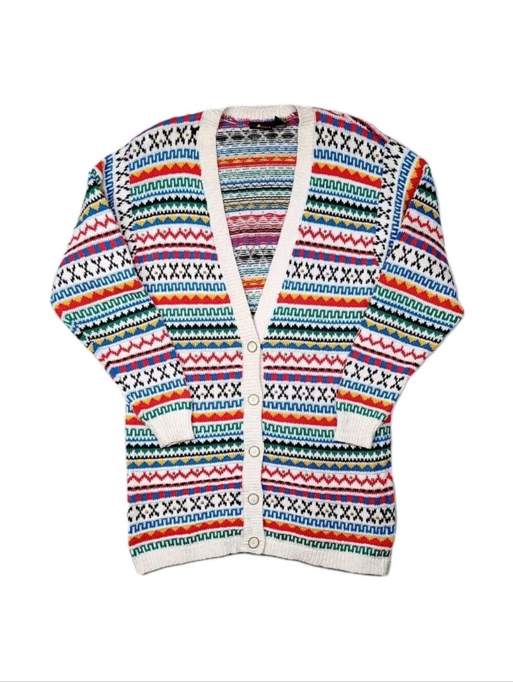 Vintage 90s Liz Sport Colorful Oversized Long Aztex Coogi Style Cardigan Small